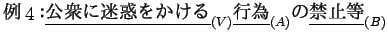 $$BNc(B4$B!'(B\underline{$B8x=0$KLBOG$r$+$1$k(B}_{(V)}\underline{$B9T0Y(B}_{(A)}$B$N(B
\underline{$B6X;_Ey(B}_{(B)}$