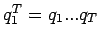 $ q^{T}_{1}=q_{1} ... q_{T}$