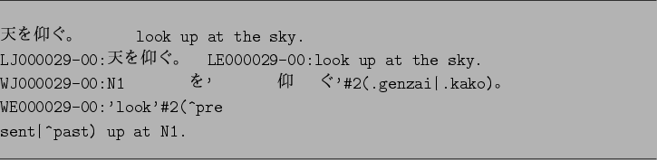 \begin{figure}\par
\hrule width 16cm
\vspace*{1em}
\par
\begin{verbatim}$BE7$r6.(B..
...ent\vert^past) up at N1.\end{verbatim}
\par
\hrule width 16cm
\par\end{figure}