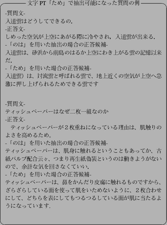 \begin{figure}\begin{itembox}[c]{$BJ8;z(BPT$B!V$?$a!W$GCj=P2DG=$K$J$C$?<ALd$NNc(B}
-$B<ALd(B...
...$B$kLL$,H)$KEv$?$k$h$&$K$J$C$F$$$^$9(B.\\ \vspace*{0.3cm}
\end{itembox}
\end{figure}