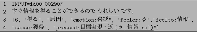 \begin{figure}\centering
%\footnotesize
{\tt
\begin{tabular}{l}
\hline
1~~I...
...$B%;pJs,(Bnil)}'']\\ %, ''preid:1730''] \\
\hline
\end{tabular} }
\end{figure}