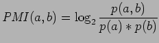 $\displaystyle {\it PMI}(a,b) = \log_{2} \frac{p(a,b)}{p(a)*p(b)}$