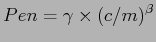 $\displaystyle Pen = \gamma \times (c/m)^{\beta}$