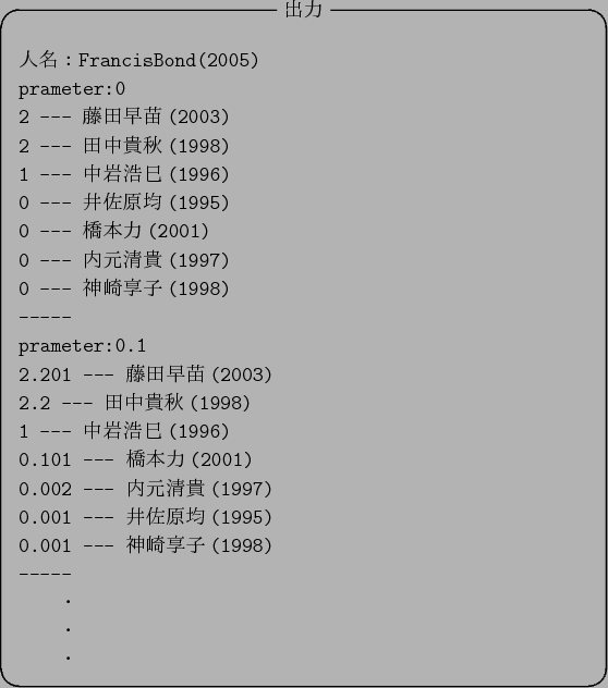 \begin{figure}\begin{center}
\begin{itembox}[c]{$B=PNO(B}
\begin{verbatim}$B?ML>!'(BFr...
...
-----
$B!!!!!&(B
$B!!!!!&(B
$B!!!!!&(B\end{verbatim}
\end{itembox}
\end{center}\end{figure}