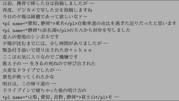 \begin{figure}\begin{center}
\begin{tabular}{l} \hline
\verb\vert$B0JA0!$7HBS$G0\(B..
...,$B%?%J%$%c(B''>$B%N%k%5%[%5%&(B</pl>$B!