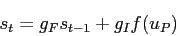 \begin{displaymath}s_{t} = g_{F}s_{t-1} + g_{I}f(u_{P}) \end{displaymath}