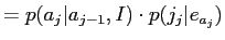 $\displaystyle Pr(j^{J}_{1}\vert e^{I}_{1}) = \sum{a^{J}_{1}}\prod^{J}_{j=1}[p(a_{j}\vert a_{j-1},I)\cdot p(j_{j}\vert e_{a_j})]$