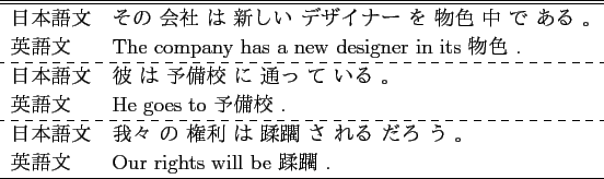 \scalebox{1.0}[1.0]{
\begin{tabular}{ll}
\hline \hline
ʸ &   ...
...were sold by \underline{Word-of-mouth} propaganda . \\
\hline
\end{tabular} }