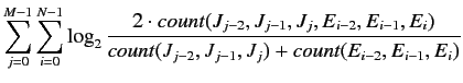 $\displaystyle = \log_2 {\frac{count(I~have~a)}{count(I~have)}}\hspace{10mm}$