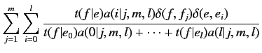 $\displaystyle \sum^m_{j=1} \sum^l_{i=0} \frac{t(f\vert e) a(i\vert j,m,l)
\delt...
...,e_i)} {t(f\vert e_0) a(0\vert j,m,l) + \cdots
+ t(f\vert e_l) a(l\vert j,m,l)}$