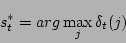 \begin{displaymath}s_t^*= arg \max_j\delta_t(j) \end{displaymath}