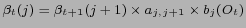 $\displaystyle \beta_{t} (j)= \beta_{t+1}(j+1) \times a_{j,j+1} \times b_{j} (O_t) $