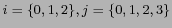 $ i= \{0,1,2\}, j=\{0,1,2,3\} $